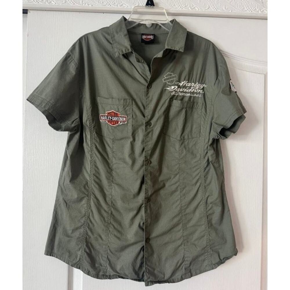 Harley-Davidson St. Thomas USVI Dealer Shirt Women's XL Olive Embroidered - Picture 4 of 12